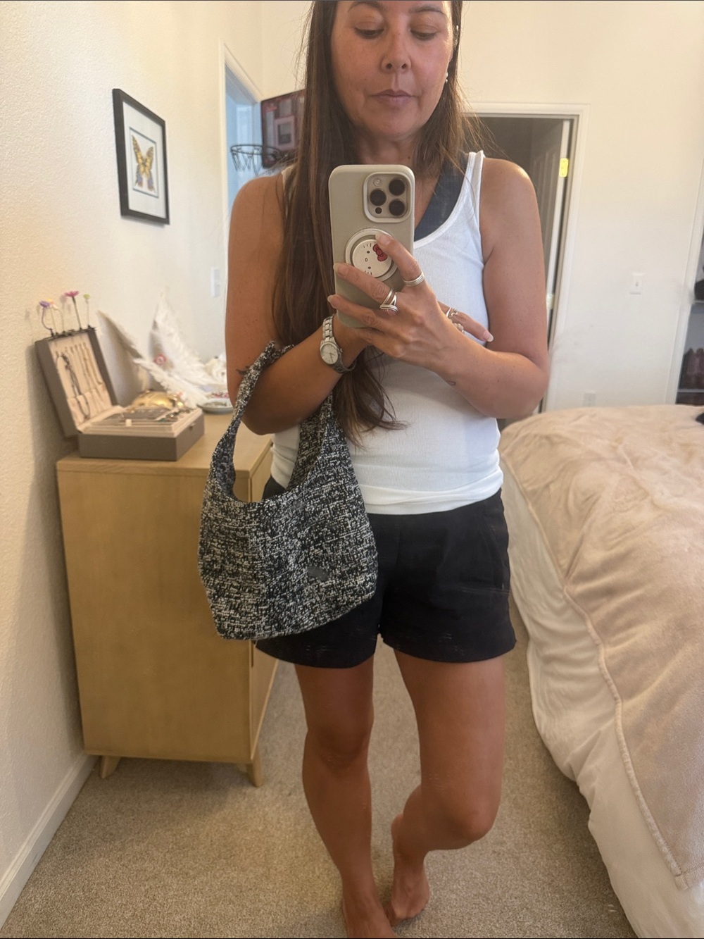 Mini bucket style black & white tweed hand bag